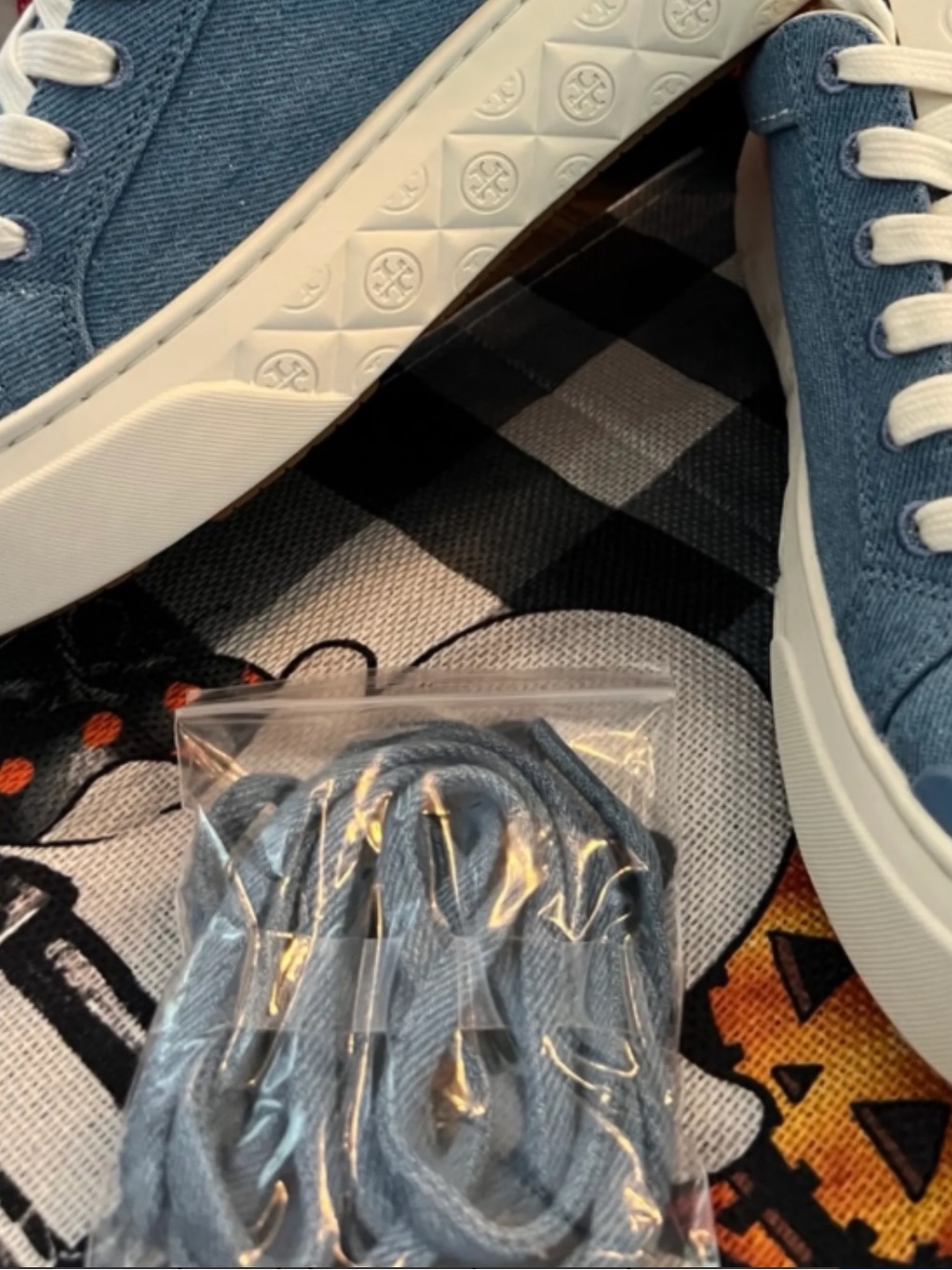Tory Burch Denim Low-Top Sneakers in Light Blue with White
